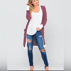 Grace and Lace lightweight maroon striped cardigan size small